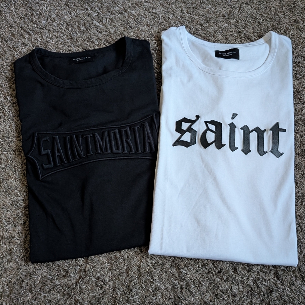 NWT Saint Morta White + Black Cotton Short Sleeve Logo Shirts Men's 3XL